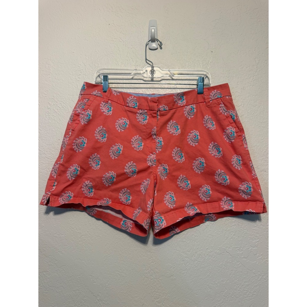 Crown & Ivy Caroline Coral Pink Paisley Floral Chino Shorts Womens 16